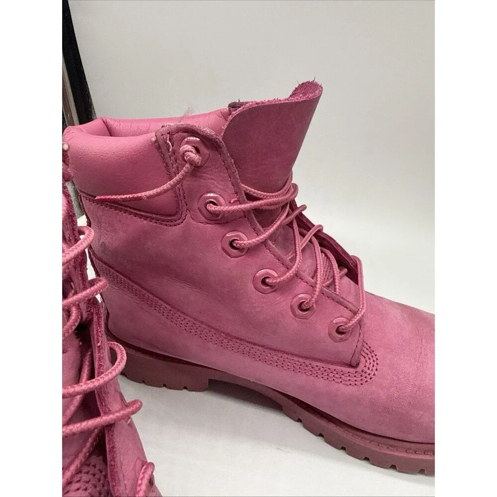 Timberland Premium Boots Unisex Pink Leather Waterproof Boots Size M/5.5 W/7